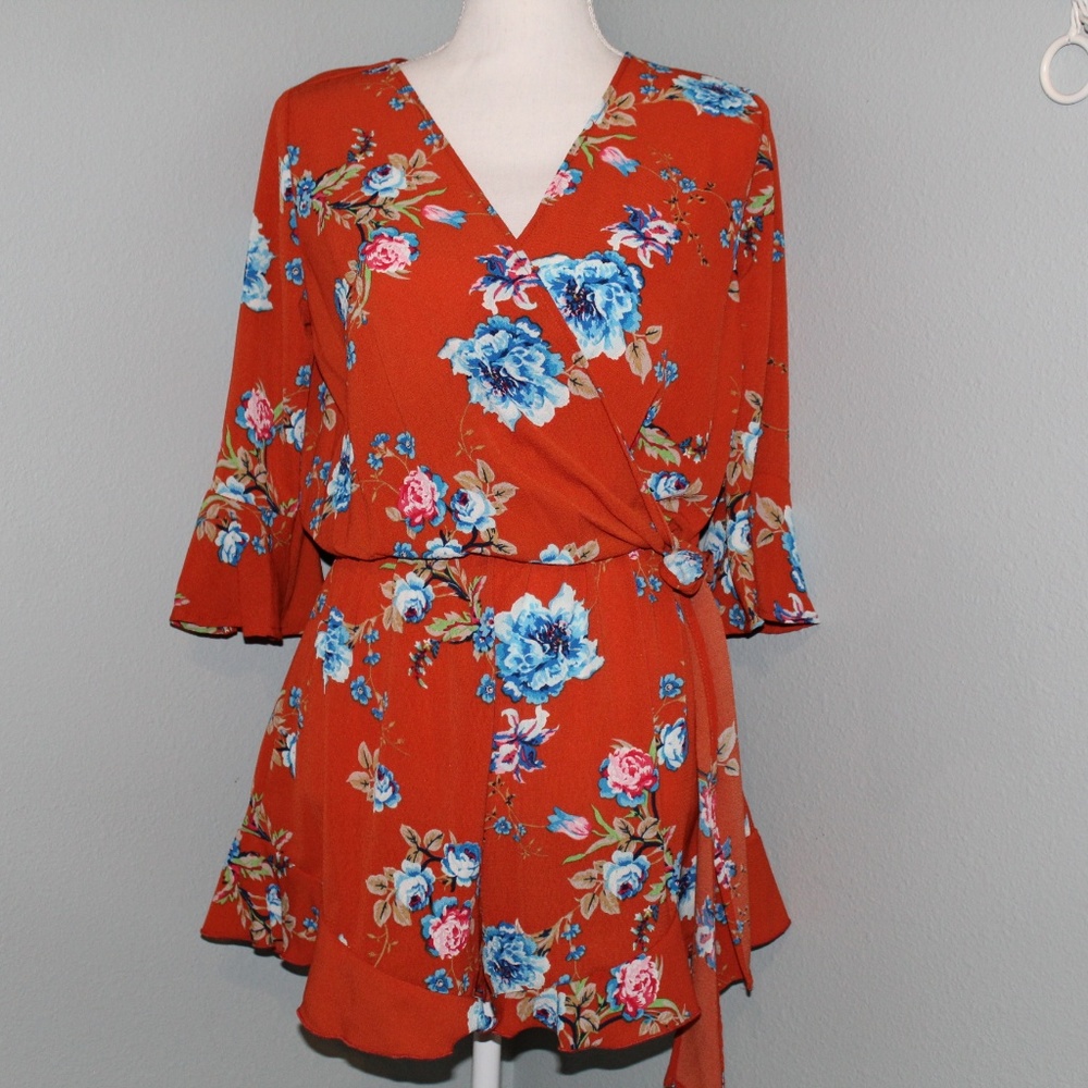 Orange Floral Romper - Picture 5 of 7